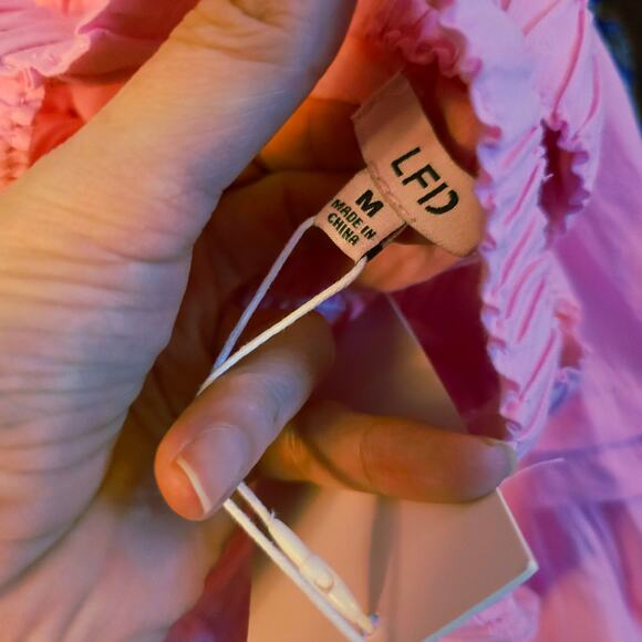 LFD pink smocked top tiered maxi dress nwt prairecore size medium - Picture 6 of 8